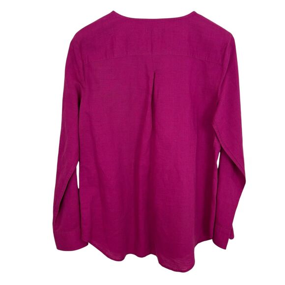 Talbots Pink Magenta Collarless Button Down Shirt Linen Blend Women’s Small - Picture 2 of 6